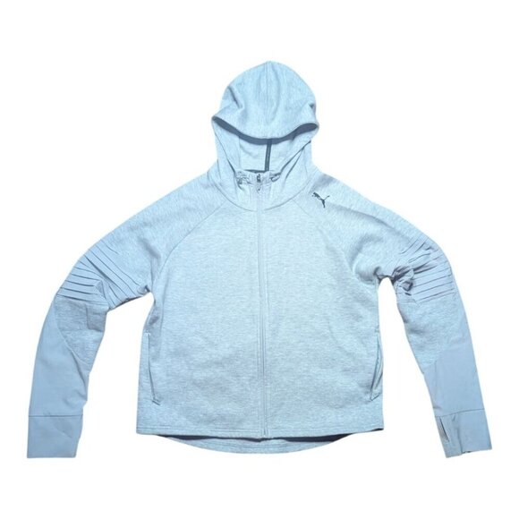 PUMA Light Gray Zip-Up Hooded Performance Athletic Jacket Large - Picture 1 of 4